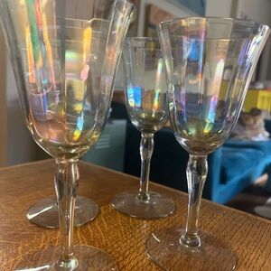 Set of 4 Vintage Paneled Iridescent Tulip Shaped Wine Glasses
